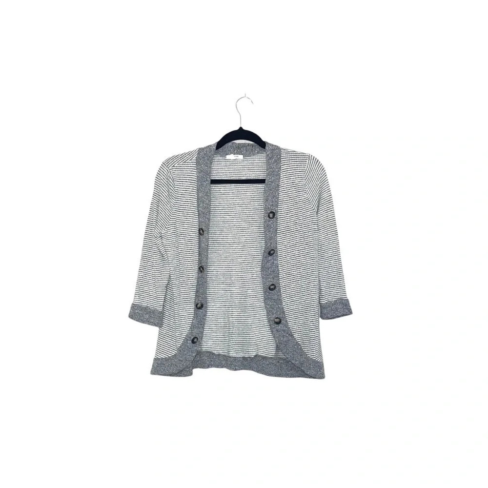 Maurices Gray & White Striped Button Open Front Cardigan Medium Women’s